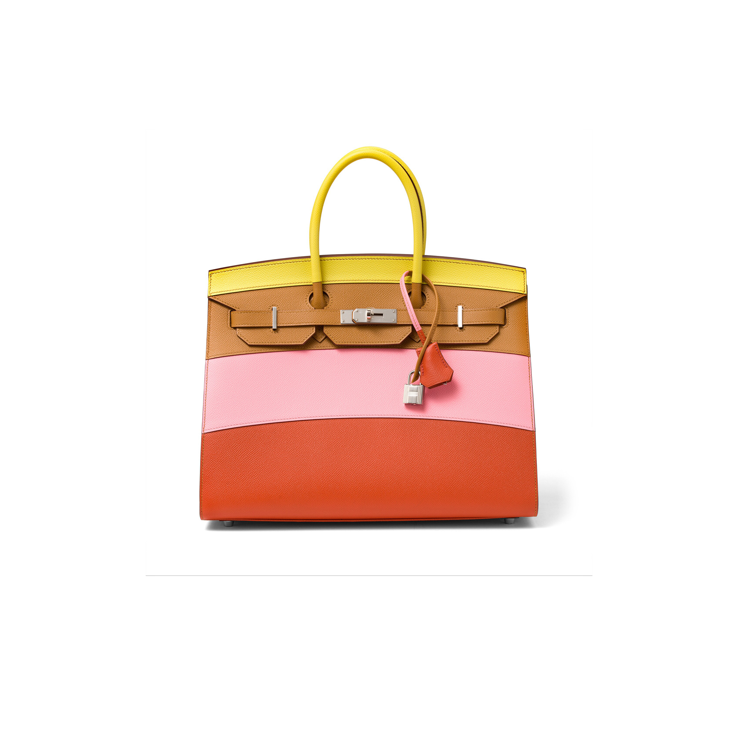 H**mes birkin 35 epsom leather rainbow bag silver buckle h028326ck03 (35*28*18cm)